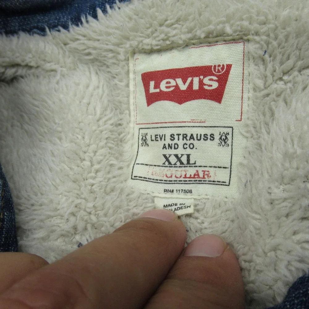 Levis  Shirt Jacket Mens XXL Blue Pockets Chambray Sherpa Fleece Lined Button Up - Picture 4 of 13